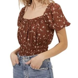 ASTR the label brown multi ditsy Floral Women's off shoulder bodysuit size M